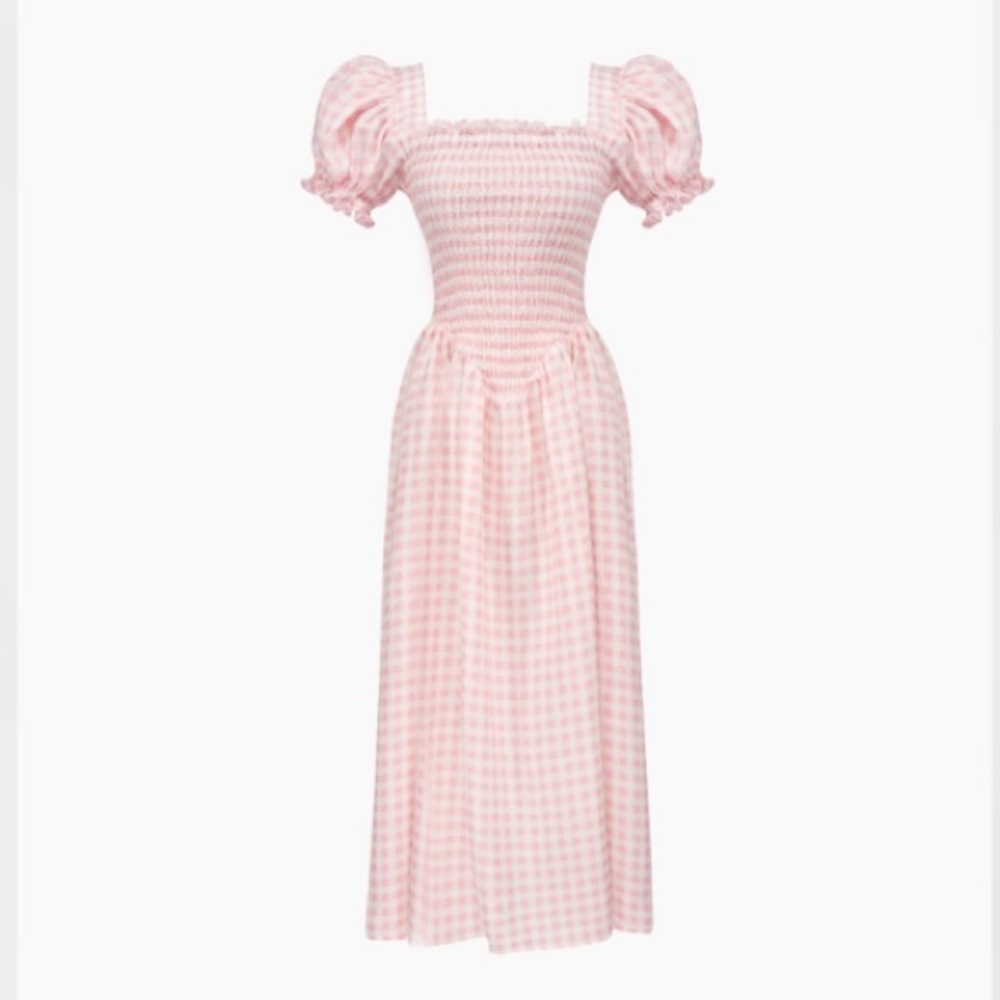 SLEEPER Pink Gingham Linen Dress